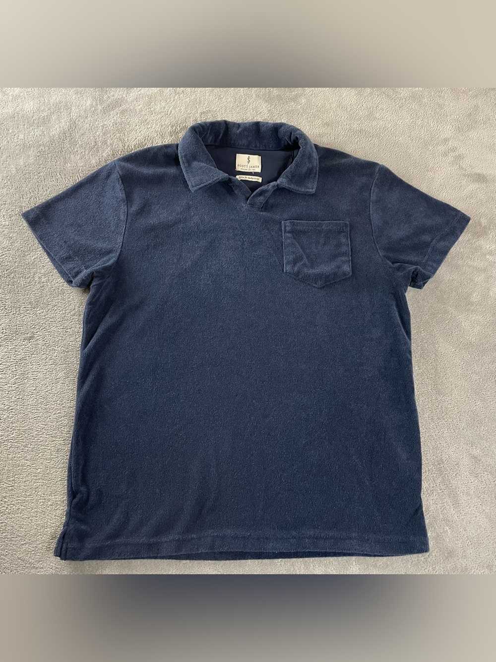 Scott James Mens Medium No Sz Tag Terry Cloth Pocket Polo Shirt Navy Blue